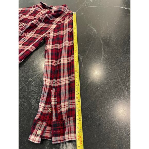 American Eagle Outfitters red plaid flannel boyfriend fit Medium long sleeved - Picture 5 of 8